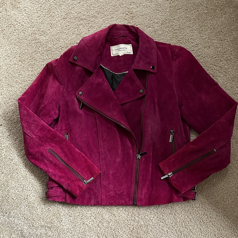 Bagatelle Berry Suede Leather Moto Jacket
